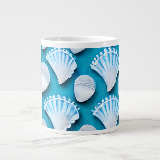 Grande Tasse Motif de coquillages bleu et blanc (Devant)