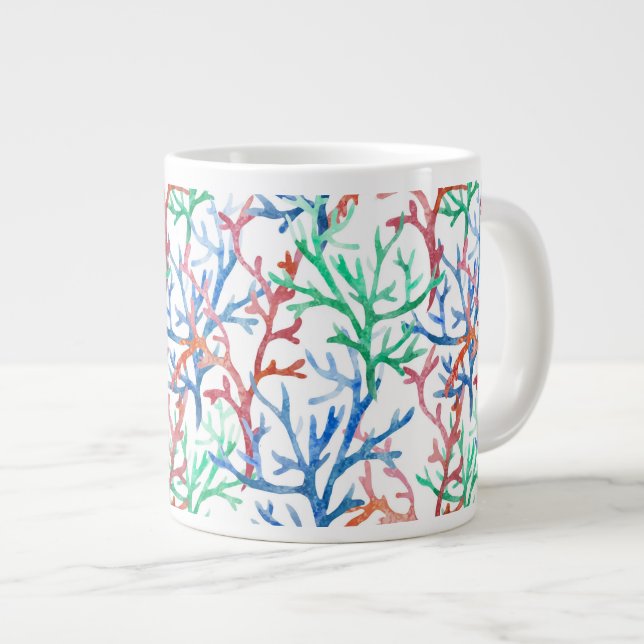 Grande Tasse Motif de corail aquarelle (Devant droit)