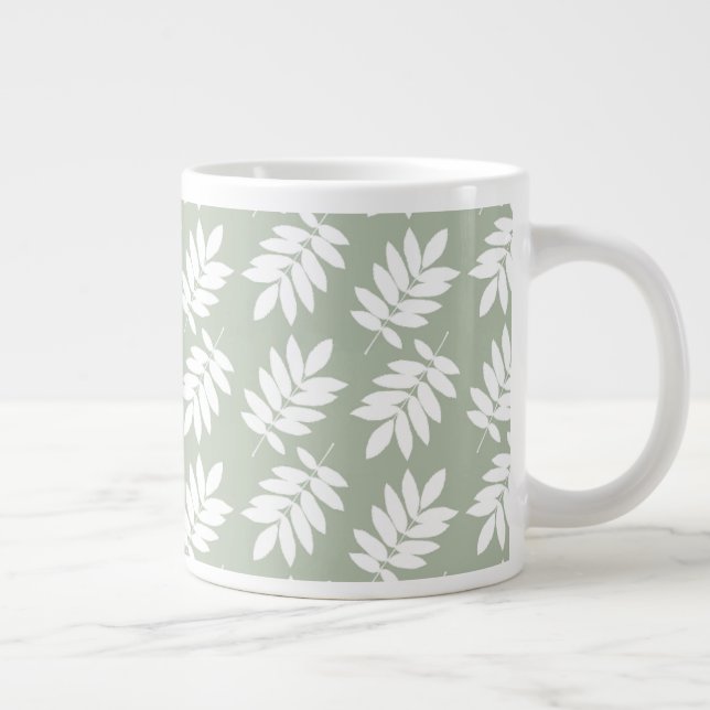Grande Tasse Motif de feuille âgée blanc sur vert (Droite)