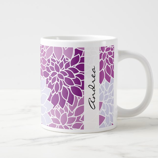 Grande Tasse Motif De Fleurs, Dahlia Violet, Votre Nom (Droite)