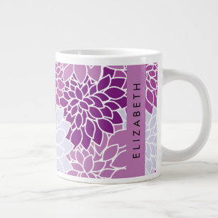 Grande Tasse Motif De Fleurs, Dahlia Violet, Votre Nom