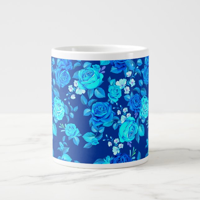 Grande Tasse Motif de fleurs de rose bleue classique-87600 (Devant)
