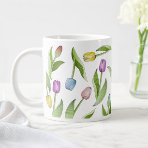Grande Tasse Motif de fleurs de tulipes colorées modernes