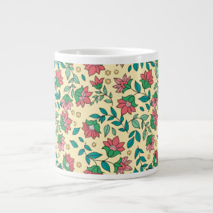 Grande Tasse Motif de fleurs et de feuilles pressées dessinées 