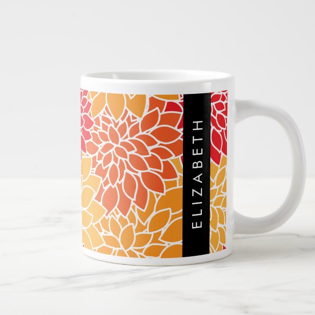 Grande Tasse Motif De Fleurs, Orange Dahlia, Votre Nom (Droite)