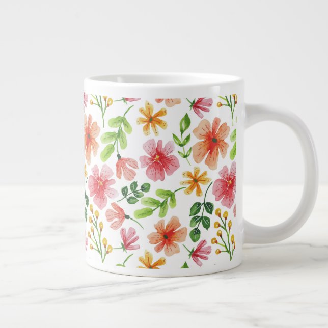 Grande Tasse Motif de fleurs roses à l'aquarelle (Droite)