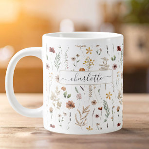 Grande Tasse Motif de fleurs sauvages florales jolies aquarelle