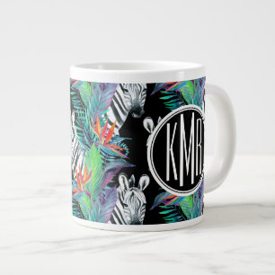 Grande Tasse Motif De Fleurs Zébrées Et Exotiques Monogramme