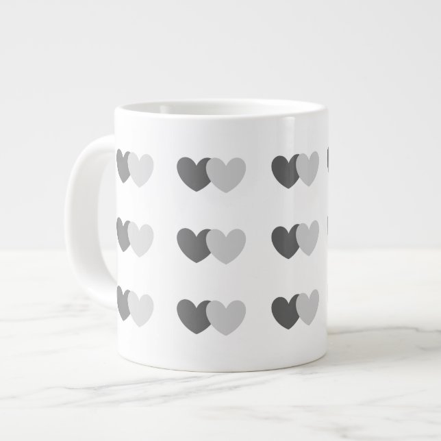 Grande Tasse Motif de la Saint-Valentin avec coeur gris (Devant gauche)