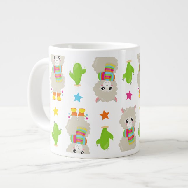 Grande Tasse Motif De Llamas, Cute Llamas, Alpacas, Cactus (Devant gauche)
