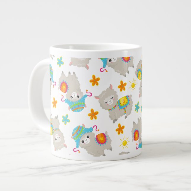 Grande Tasse Motif De Llamas, Cute Llamas, Alpacas, Fleurs (Devant gauche)