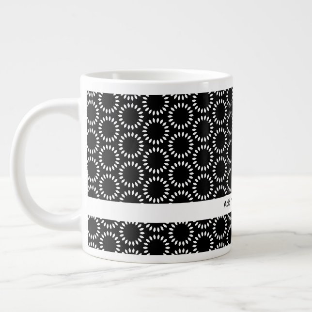 Grande Tasse Motif de mandala élégant à pétale noir et blanc (Gauche)