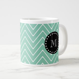 Grande Tasse Motif de Mint Green Chevron  Monogramme noir
