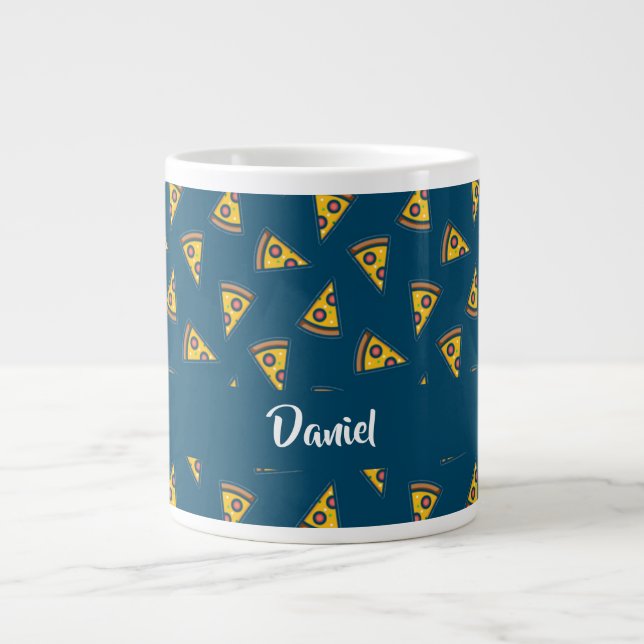 Grande Tasse Motif de pizza sur fond bleu (Devant)