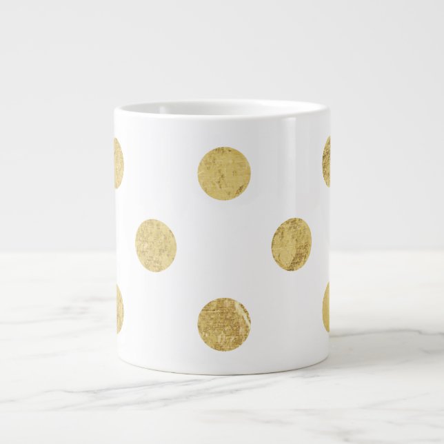 Grande Tasse Motif de point élégant de polka de feuille d'or - (Devant)