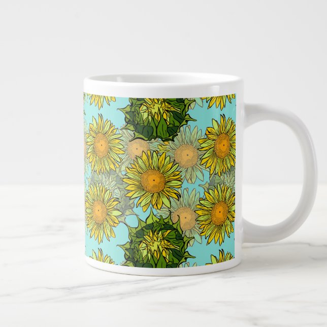 Grande Tasse Motif de tournesol jaune avec feuillage et bourgeo (Droite)
