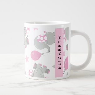 Grande Tasse Motif D'Eléphants, Eléphants Mignons, Votre Nom