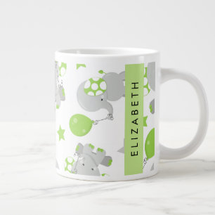 Grande Tasse Motif D'Eléphants, Eléphants Mignons, Votre Nom