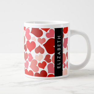Grande Tasse Motif Des Coeurs, Coeurs Rouges, Amour, Votre Nom