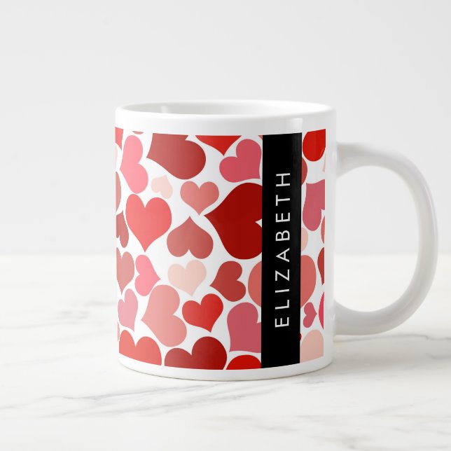 Grande Tasse Motif Des Coeurs, Coeurs Rouges, Amour, Votre Nom (Droite)