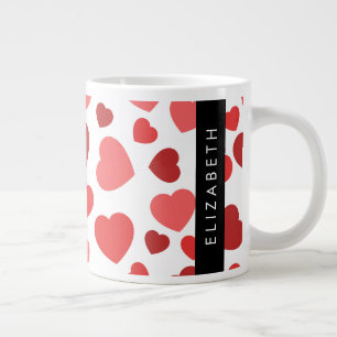 Grande Tasse Motif Des Coeurs, Coeurs Rouges, Votre Nom