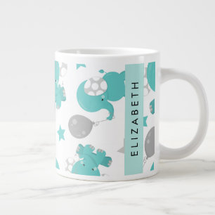 Grande Tasse Motif Des Eléphants Bleus, Étoiles, Votre Nom