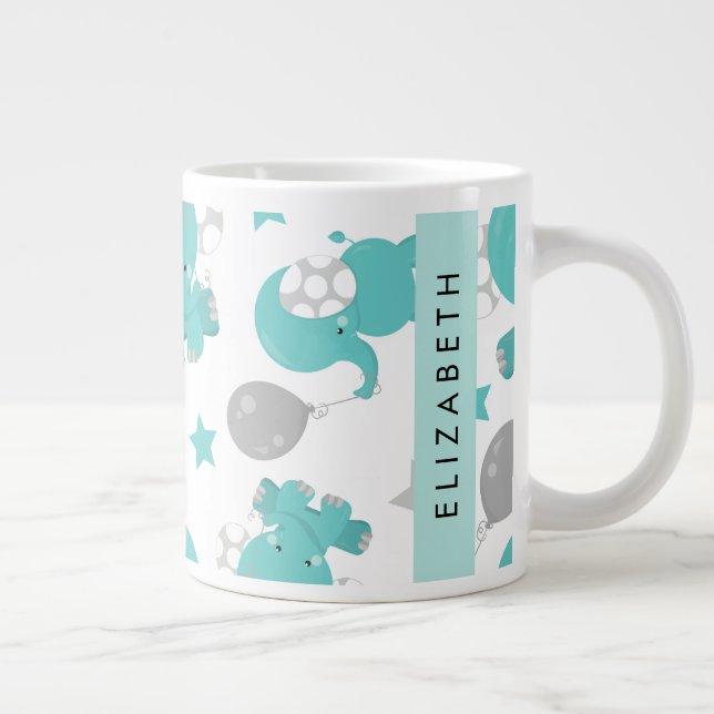 Grande Tasse Motif Des Eléphants Bleus, Étoiles, Votre Nom (Droite)