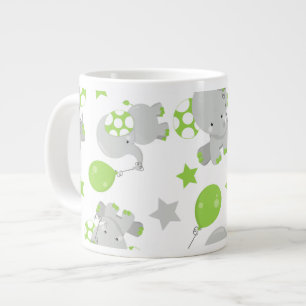 Grande Tasse Motif Des Eléphants, Eléphants Mignons - Grey Vert