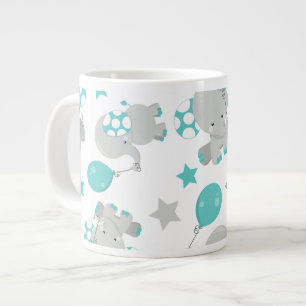 Grande Tasse Motif Des Eléphants, Eléphants Mignons - Gris Bleu