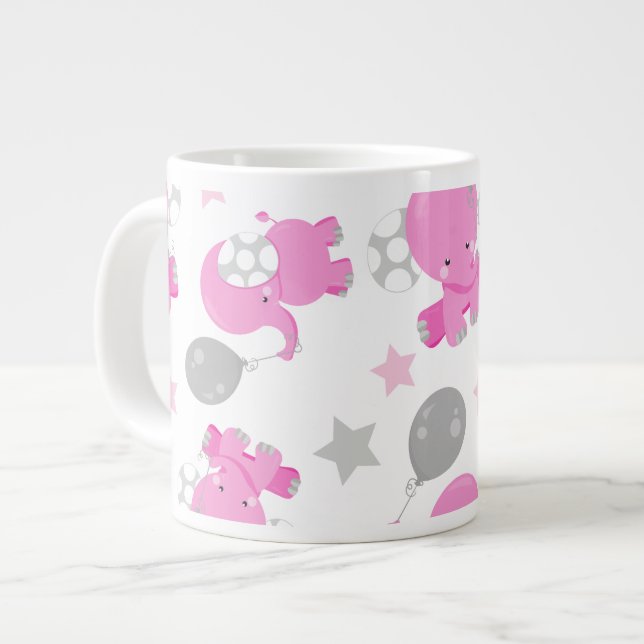 Grande Tasse Motif Des Eléphants Roses, Eléphants Mignons, Étoi (Devant gauche)