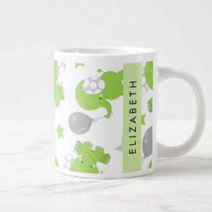 Grande Tasse Motif Des Eléphants Verts, Étoiles, Votre Nom