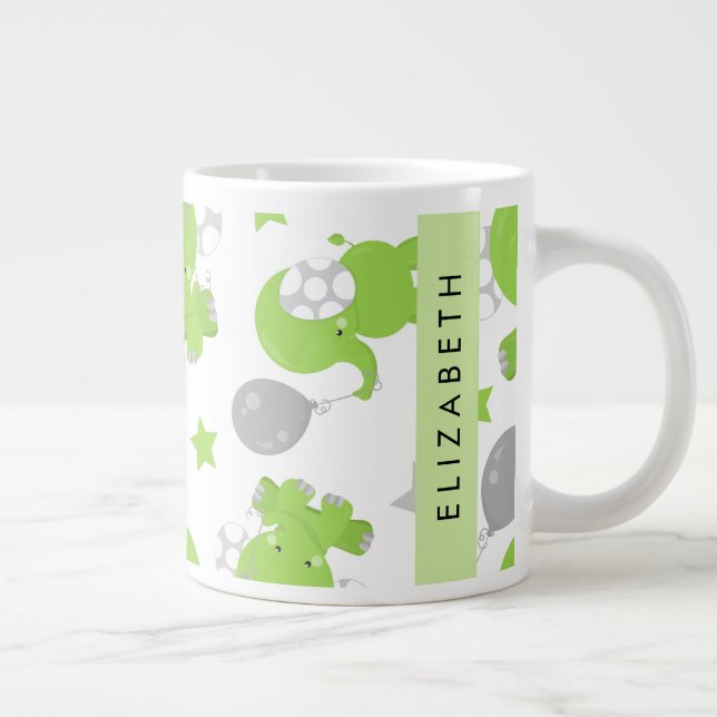 Grande Tasse Motif Des Eléphants Verts, Étoiles, Votre Nom (Droite)