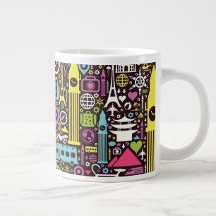 Grande Tasse Motif des icônes du monde de Neon