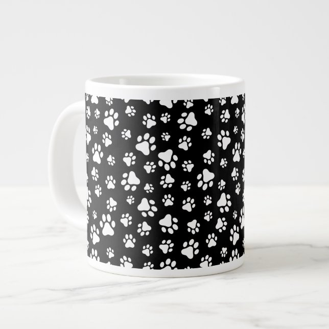 Grande Tasse Motif des pattes, Empreintes de pattes, noir et bl (Devant gauche)