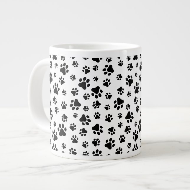 Grande Tasse Motif des pattes, pattes de chien, noir et blanc (Devant gauche)