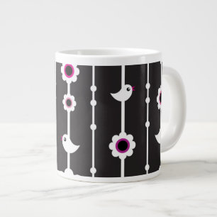 Grande Tasse motif d'oiseau et de fleurs