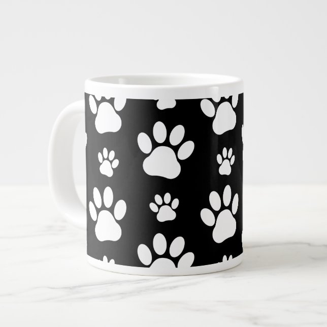 Grande Tasse Motif, Empreintes de pattes, pattes de chien, noir (Devant gauche)