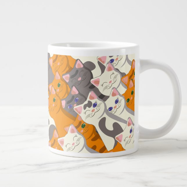 Grande Tasse Motif en diagonale du chat noir blanc gingembre (Droite)