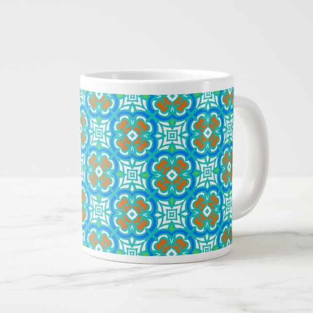 Grande Tasse Motif ethnique Turquoise (Devant droit)