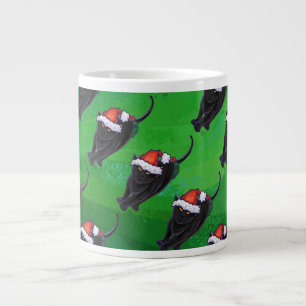 Grande Tasse Motif Festif de chat noir sur vert