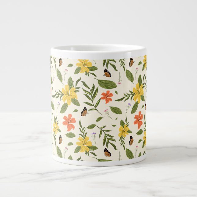 Grande Tasse Motif Fleur vintage et Papillon (Devant)