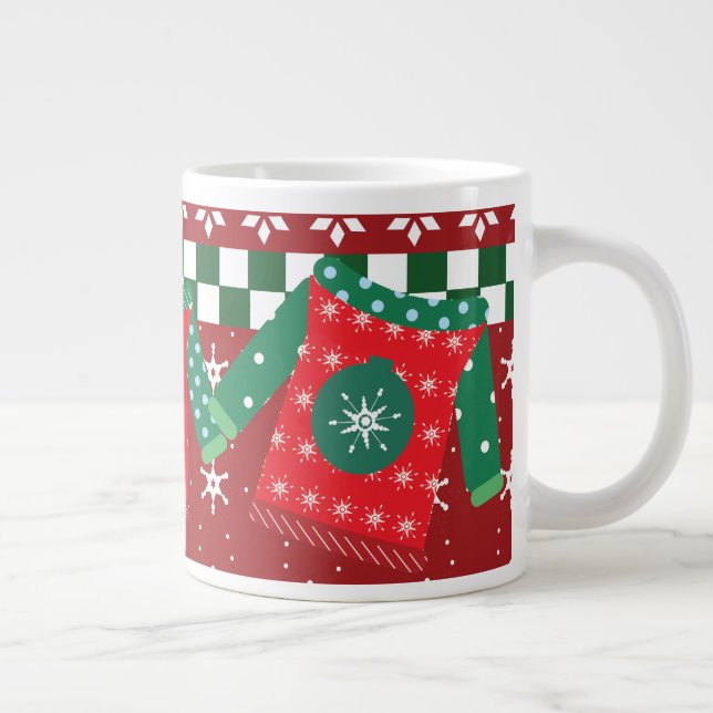 Grande Tasse Motif flocon de neige pull moche rouge vert   (Droite)