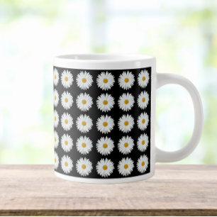 Grande Tasse Motif floral marguerrier blanc sur noir