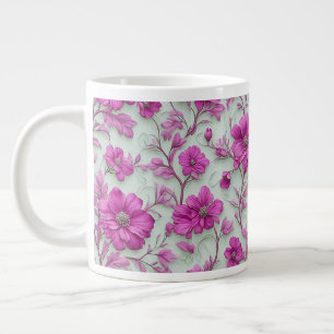 Grande Tasse Motif floral rose vibrant avec fleurs magenta