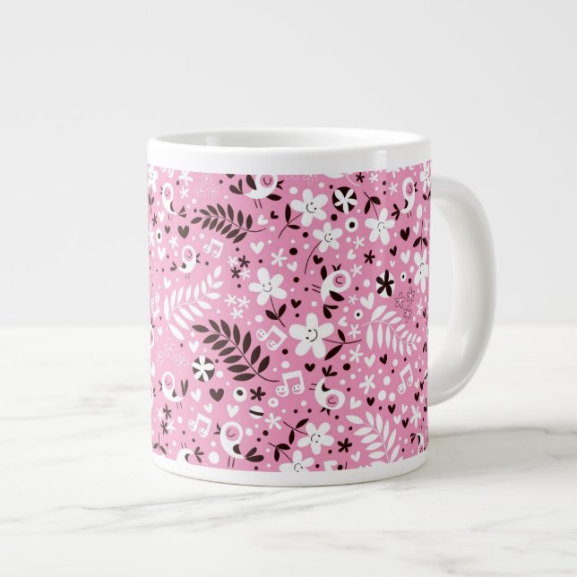 Grande Tasse motif mignon de rose d'oiseaux et de fleurs (Devant droit)