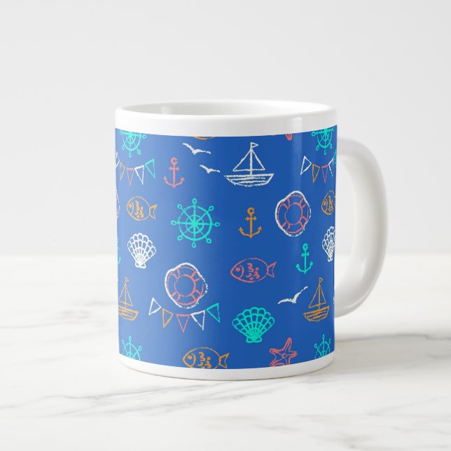 Grande Tasse Motif nautique 1 de dessin de craie (Devant droit)