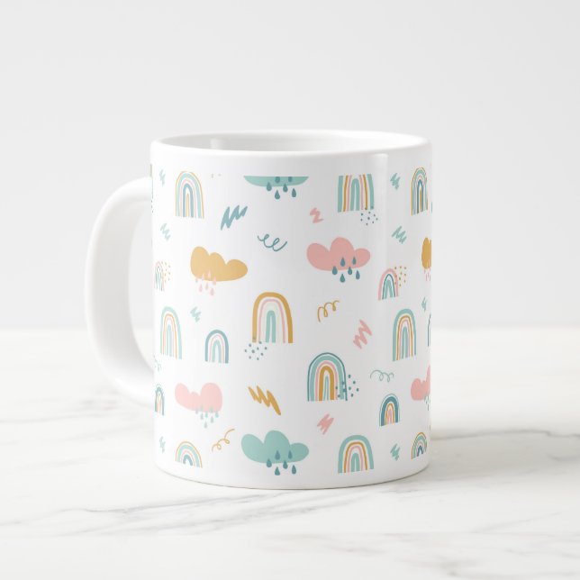 Grande Tasse Motif nuage Rainbow et pluie amusant (Devant gauche)