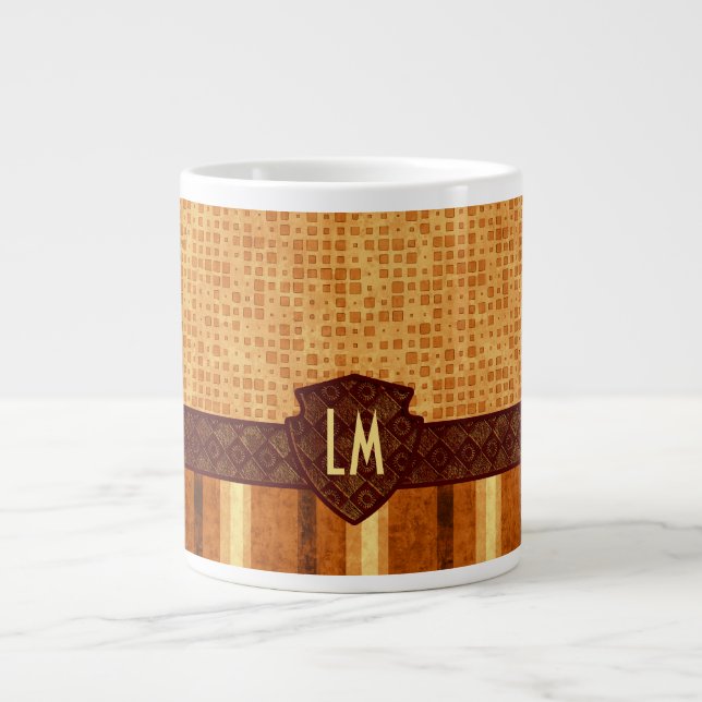 Grande Tasse Motif orange de rétro de monogramme brun abstrait (Devant)