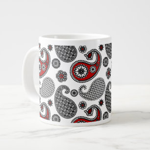 Grande Tasse Motif Paisley, noir, blanc et rouge