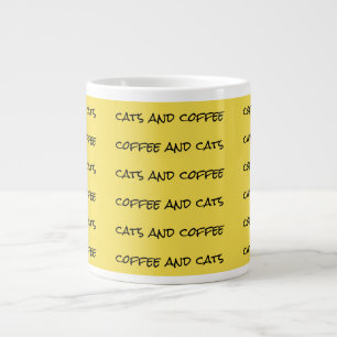 Grande Tasse motif répétitif "chats et café" jaune
